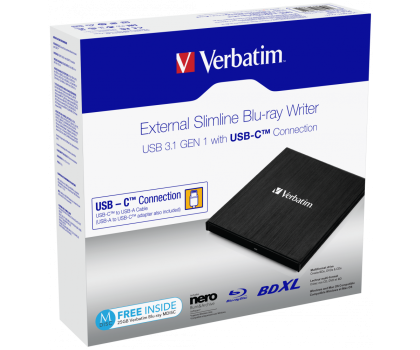 Napęd optyczny Verbatim External Slimline BLU-RAY X4 USB-C 3.1